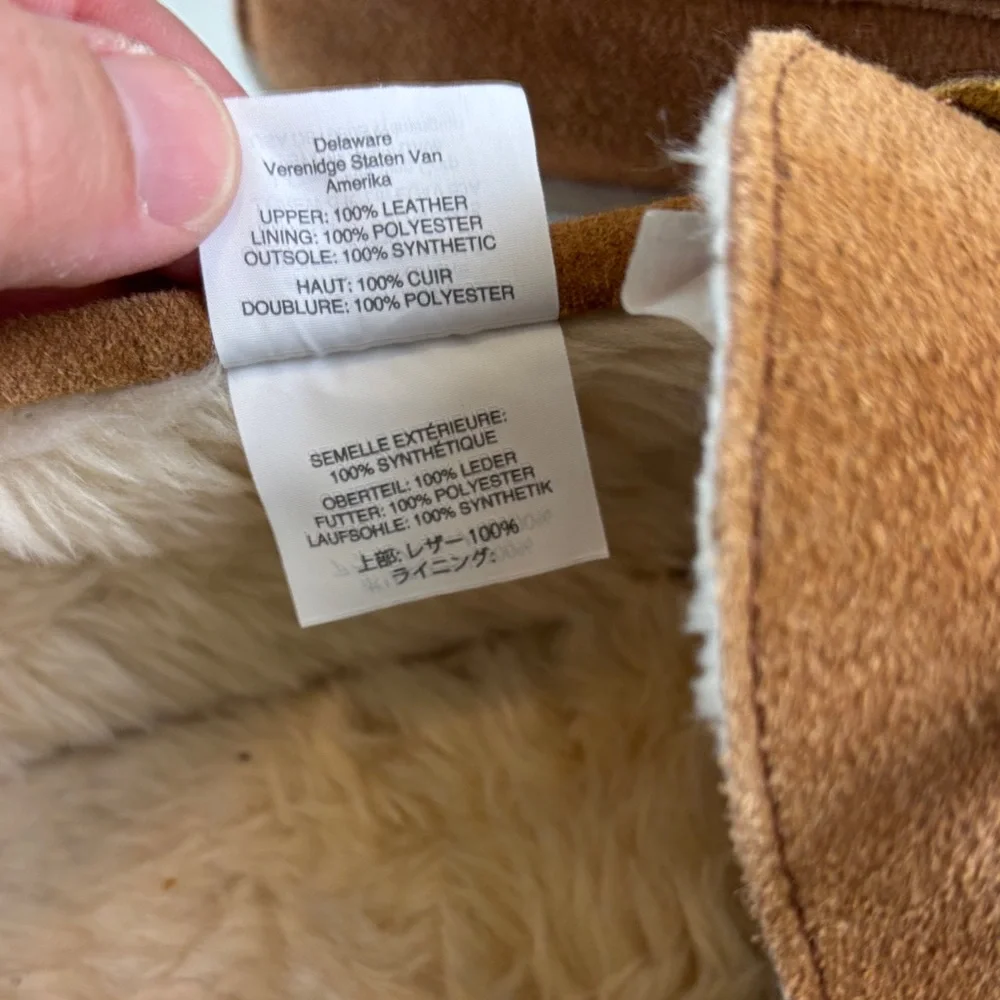 J.Crew Tan Leather Slippers Moccasin Faux Fur‎ Lined Size 10 Men  Cozy